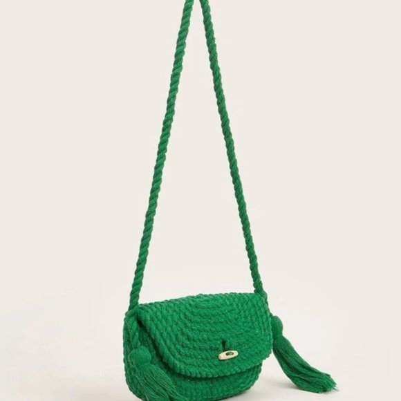 Bohemian Design Tassel Detailed Flap Saddle Bag  GREEN - Picture 6 of 10